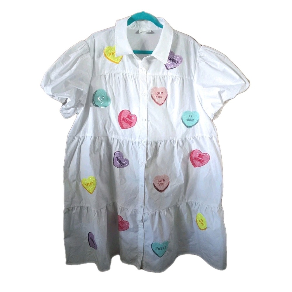Candy Heart Dress Chic Soul Women's 3X Curvy White Puffy Tiered Sequin Valentine - Picture 8 of 9